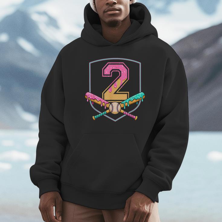 2nd Birthday Baseball Bat Ice-Cream Drip 2yrs Old Boys Kids Unisex Hoodie