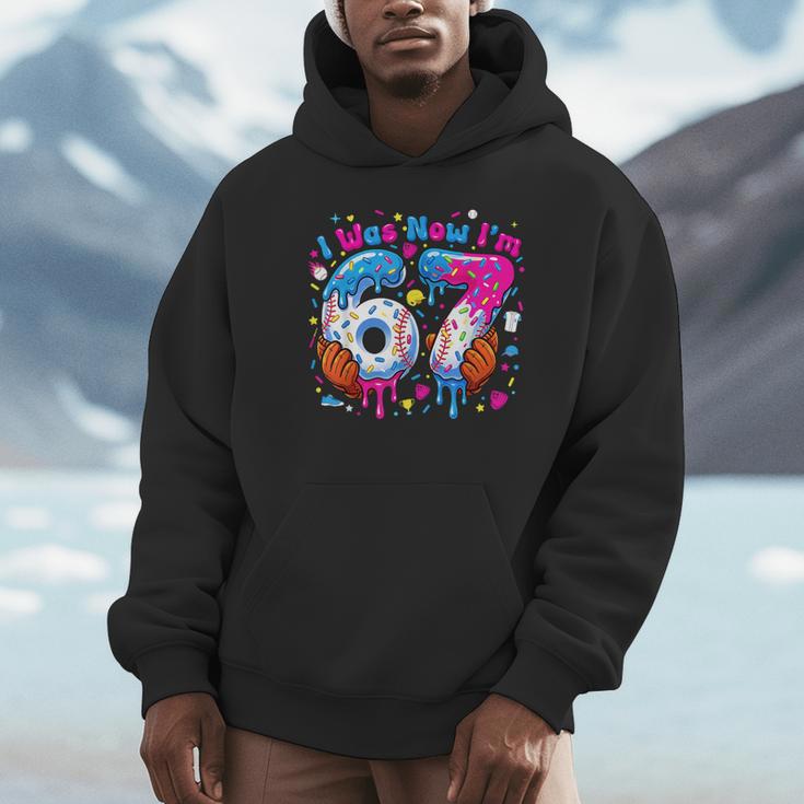 7th Birthday I Was 6 Now I'm 7 Baseball Ice Cream Drip Unisex Hoodie