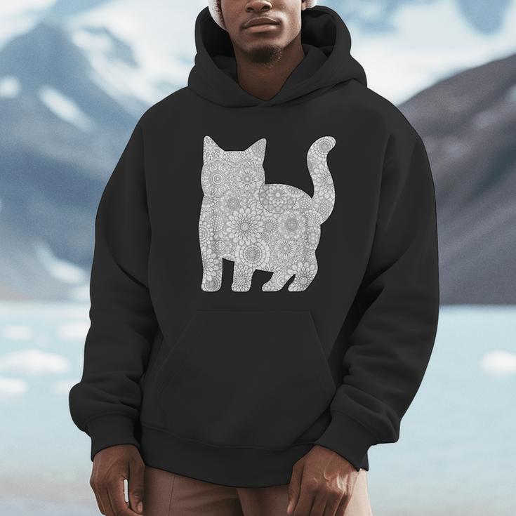 Adult Coloring Book CAT Mandala Flowers T-Shirt Unisex Hoodie