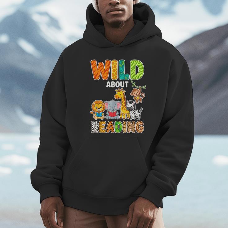 Animal Print For Boys Girls Kids Wild About Reading Books Unisex Hoodie