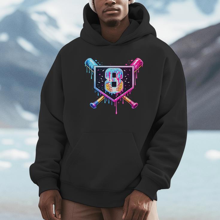 Baseball 8 Year Old Ice Cream Drip 8th Birthday Party Unisex Hoodie