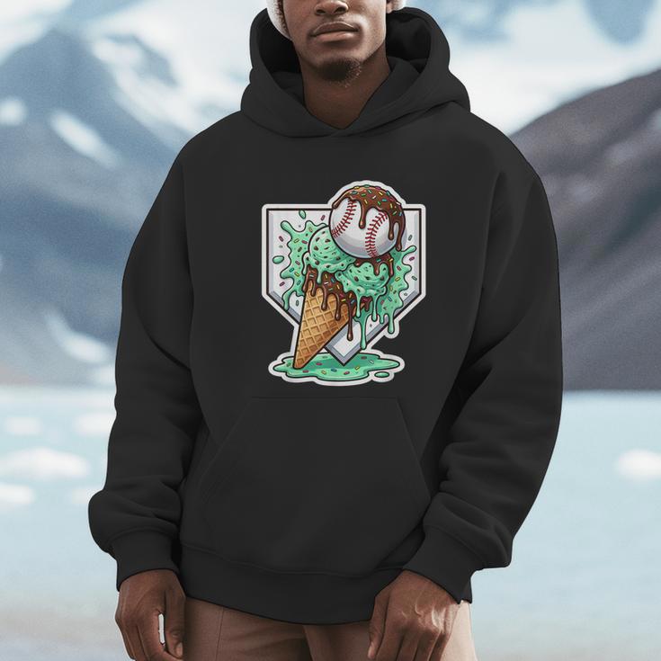 Baseball Boys Ice Cream Drip Baseball Boys Youth Mint Choco Unisex Hoodie