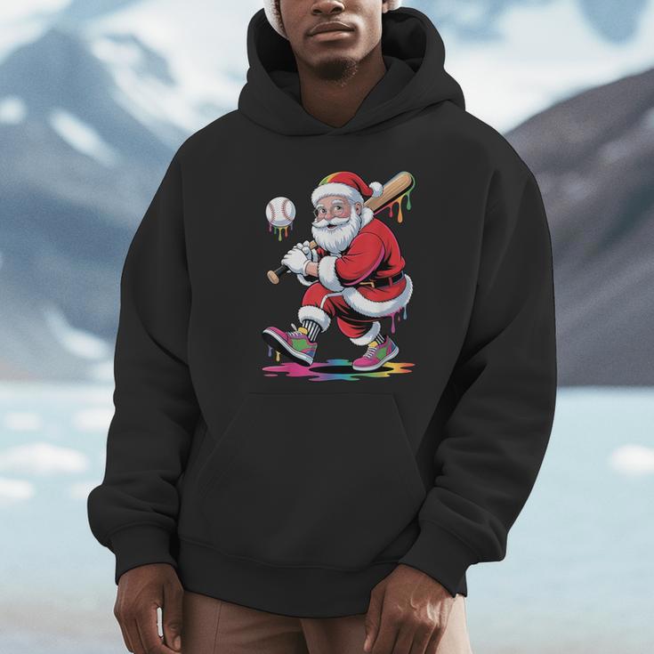 Baseball Christmas Santa Claus Batter Baseball Drip Unisex Hoodie