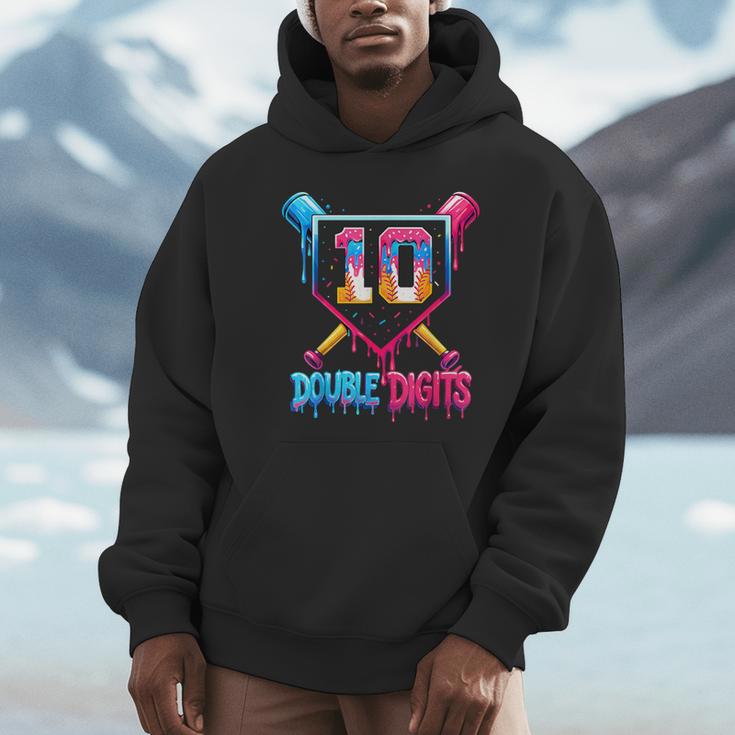 Baseball Drip 10th Birthday Boy Double Digits Ice Cream Drip Unisex Hoodie
