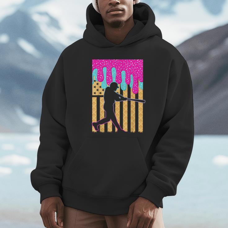 Baseball Drip Bat Boys Ice Cream American Flag 4th Of July Unisex Hoodie