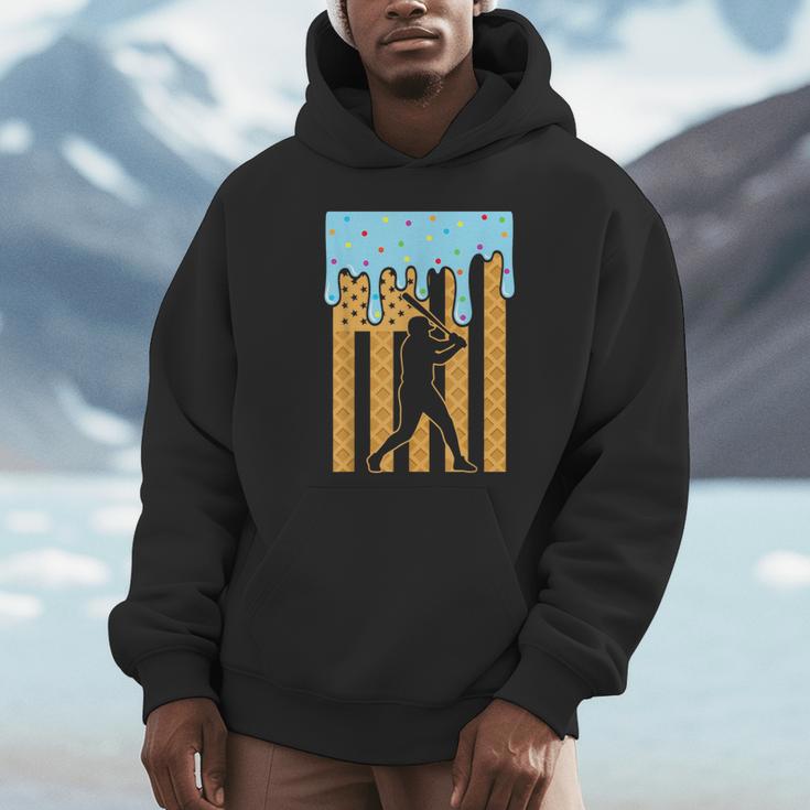 Baseball Drip Dripping Ice Cream Sport Player American Flag Unisex Hoodie Baseball Drip Dripping Ice Cream Sport Player American Flag Unisex Hoodie
