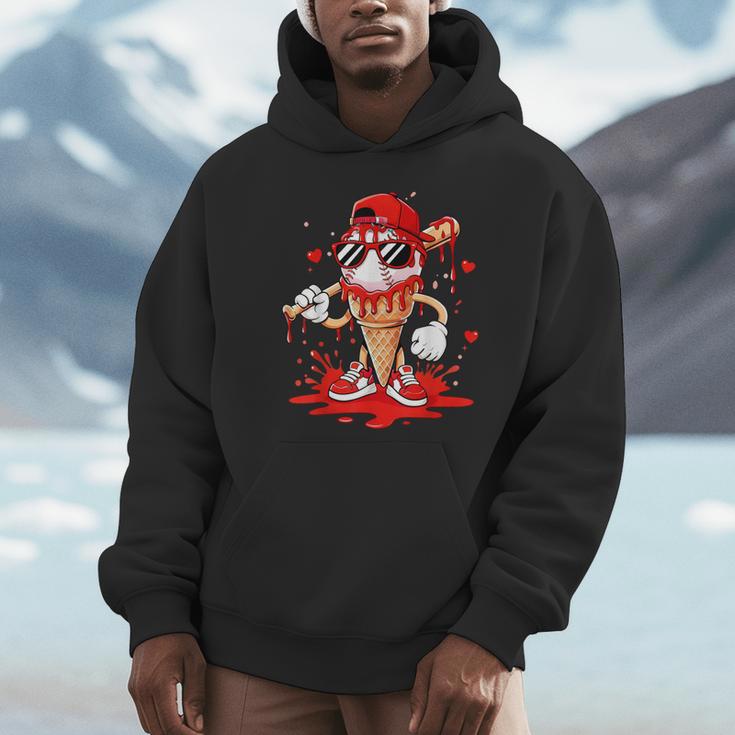 Baseball Drip Ice Cream Apparel Youth Boys Valentines Unisex Hoodie