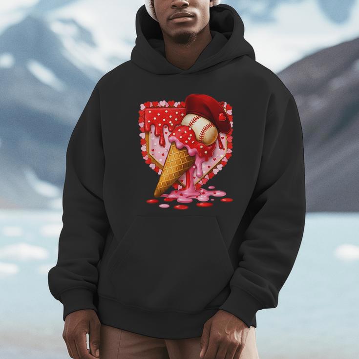 Baseball Heart Valentine Baseball Ice Cream Drip Boys Girls Unisex Hoodie