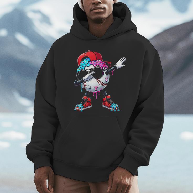 Baseball Ice Cream Drip Dabbing Sports Sprinkles For Boys Unisex Hoodie