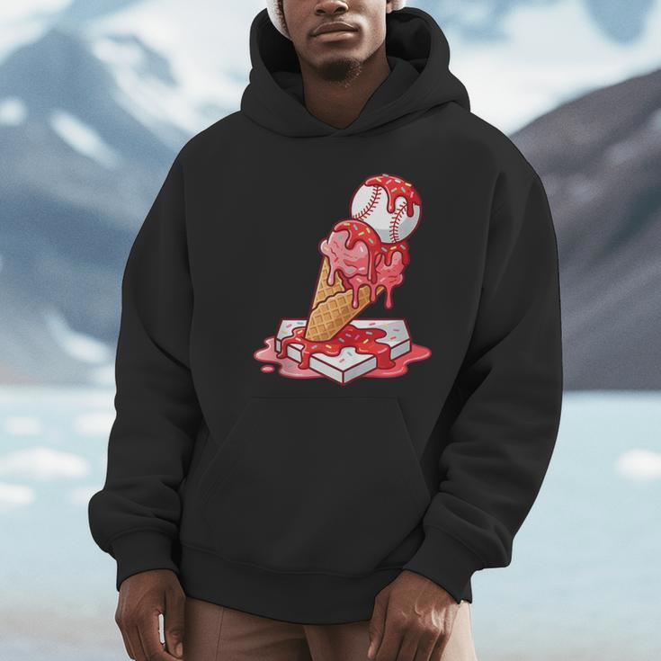 Baseball Ice Cream Drip Youth Strawberry Baseball Red Unisex Hoodie