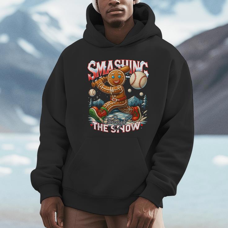 Baseball Player Christmas Gingerbread Smashing Through Snow Unisex Hoodie Baseball Player Christmas Gingerbread Smashing Through Snow Unisex Hoodie
