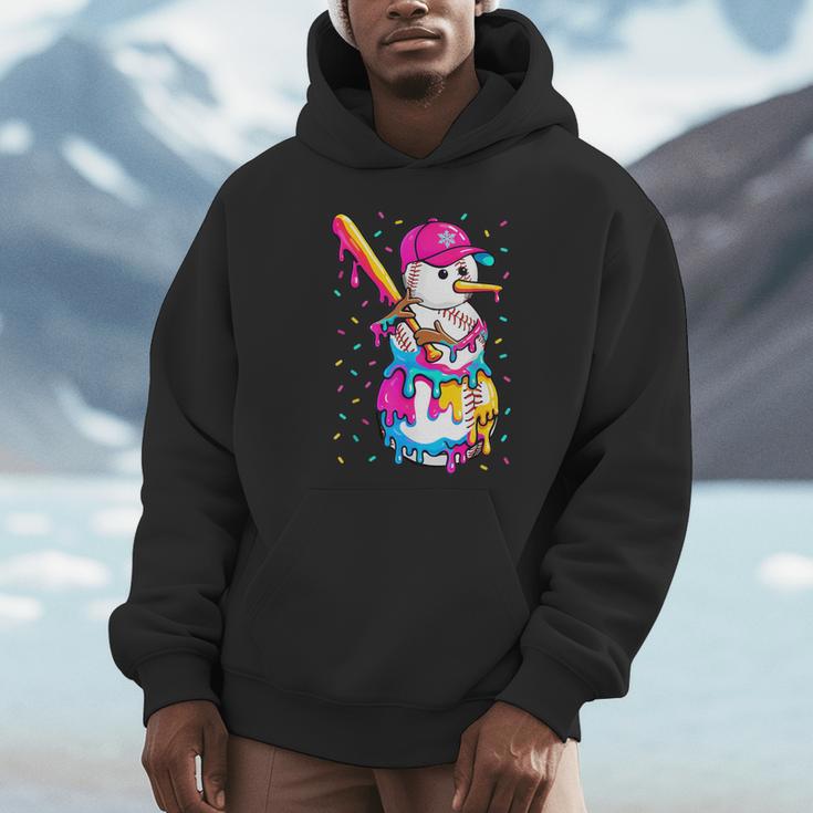 Baseball Snowman Drip Christmas Baseball Boys Men Kids Unisex Hoodie