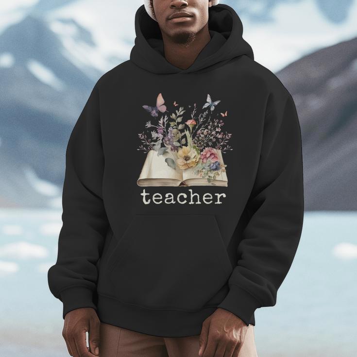 Beautiful Floral Open Book Teacher Men Women Unisex Hoodie