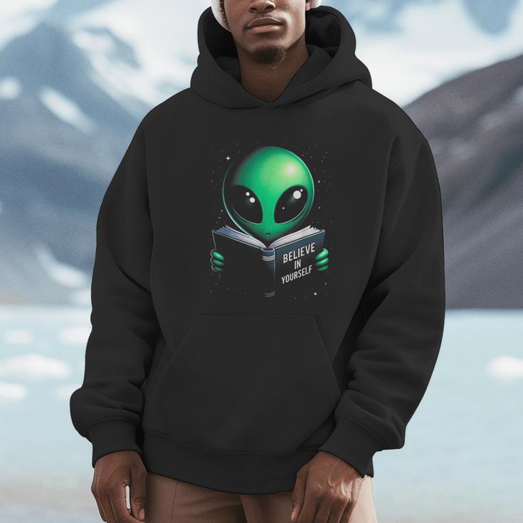 Believe In YourSelf Cute Alien Reading Book Unisex Hoodie