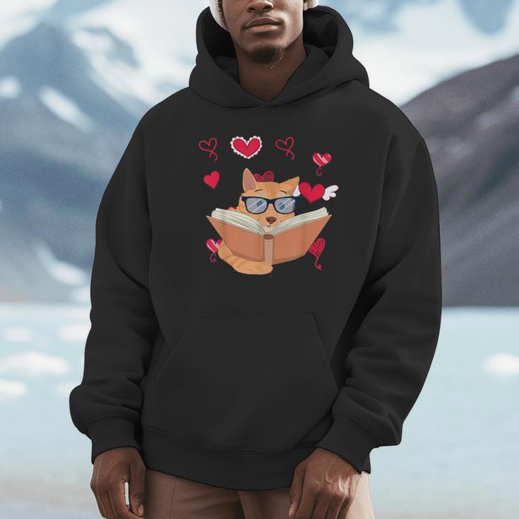 Book Nerd Heart Library Cat Bookworm Animal Pet Book Reading Unisex Hoodie