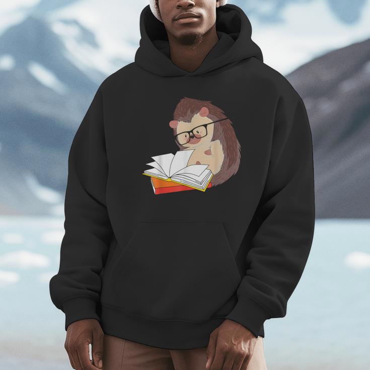 Book Reading Bookworm Forest Animal Wildlife Cute Hedgehog Unisex Hoodie