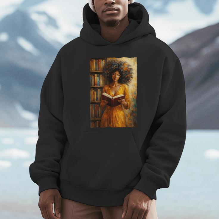 Bookish Melanin Afro Girl Reading Book Bookstore Woman Unisex Hoodie