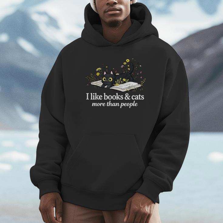 I Like Books & Cats More Than People Cat Book Lover Reading Unisex Hoodie