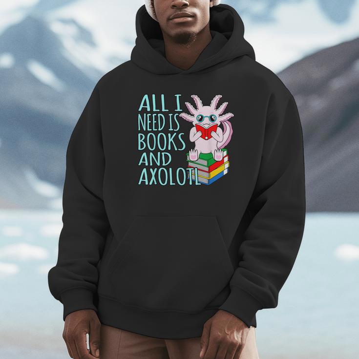 Books And Axolotl Kawaii Animal Axolotls Lover Owner Graphic Unisex Hoodie Books And Axolotl Kawaii Animal Axolotls Lover Owner Graphic Unisex Hoodie