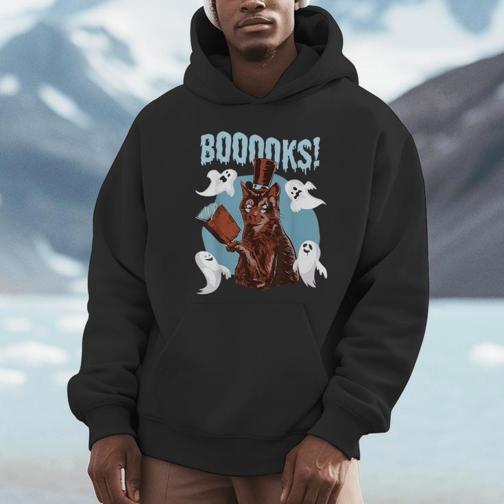 Booooks Cat Reading Book Ghosts Halloween Librarian Teacher For Men Women Kids Unisex Hoodie