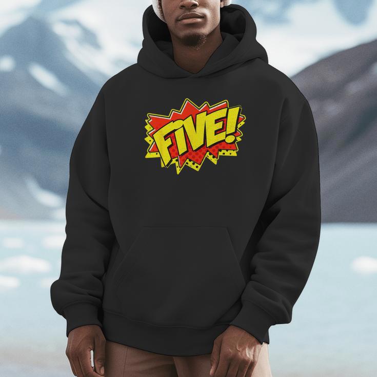 Boy Five Superhero Comic Book Hero 5th Birthday Boy 5 Years Unisex Hoodie