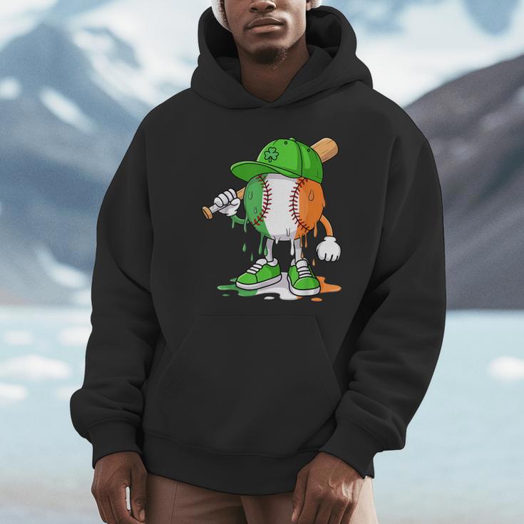 Boys St Patricks Day Kids Baseball Player Ice Cream Drip Unisex Hoodie