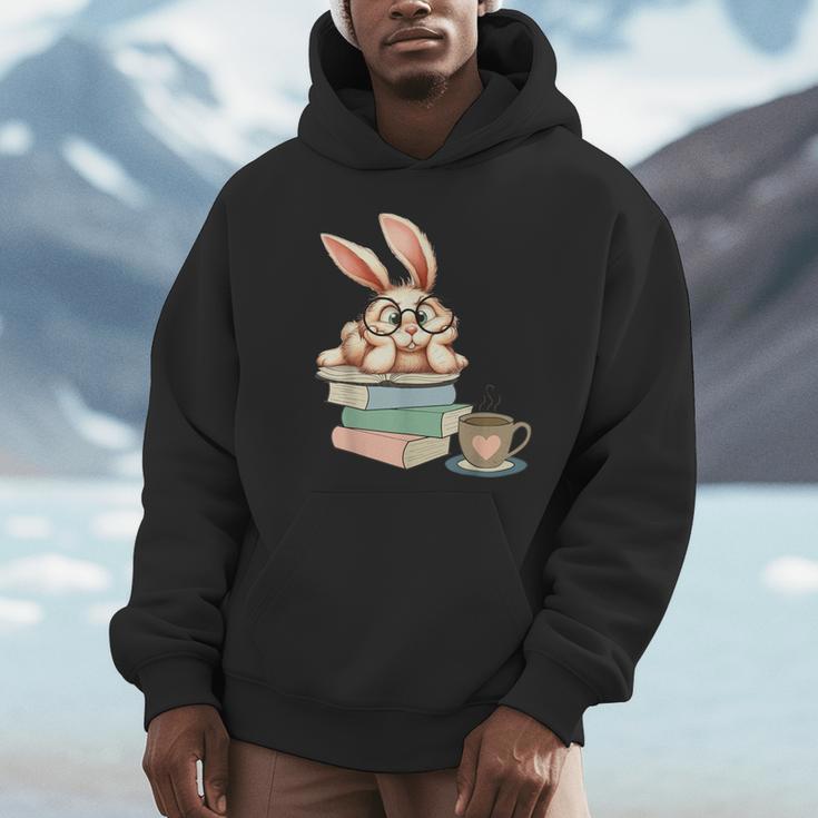 Bunny With Books And Coffee Reading Booknerd Bookish Easter Unisex Hoodie