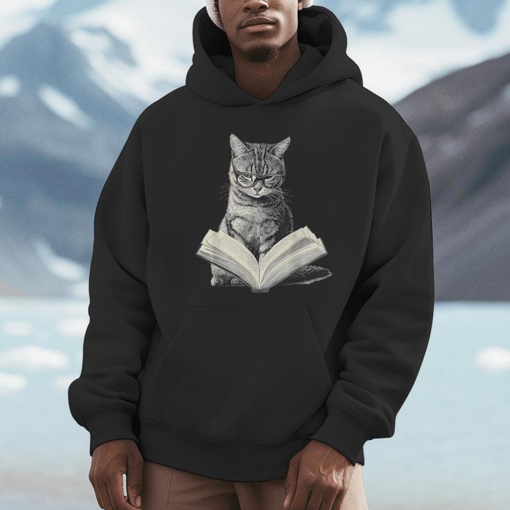 Cat Bookworm Reading Book Graphic Unisex Hoodie