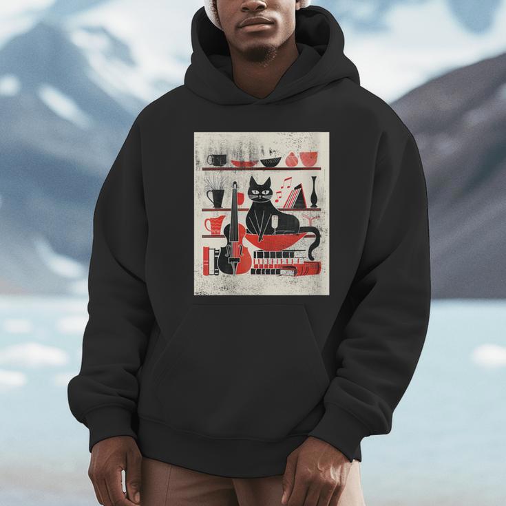Cats Music Books Lover Essentials Red Retro Silkscreen Unisex Hoodie Cats Music Books Lover Essentials Red Retro Silkscreen Unisex Hoodie