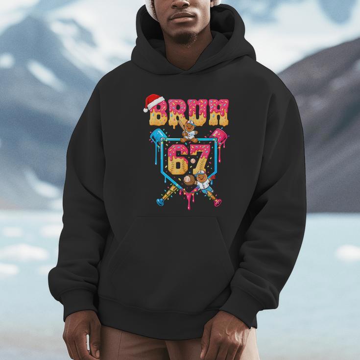 Christmas Gingerbread Bruh 67 Baseball Ice Cream Drip Kids Unisex Hoodie