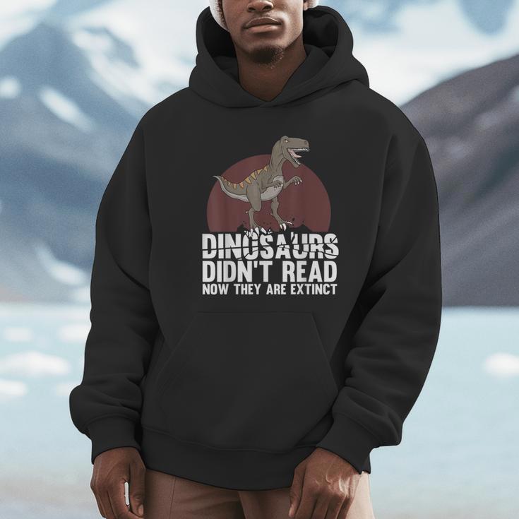 Cool Reading Teacher For Men Women Read Books Dinosaur Book Unisex Hoodie