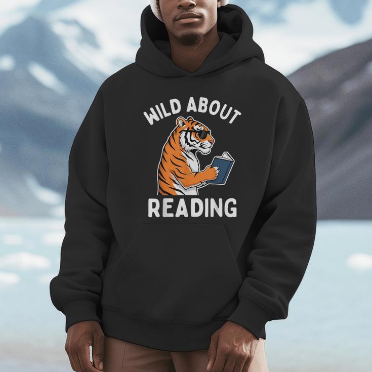 Cool Tiger Reading Book Wild About Reading Kids Books Reader Unisex Hoodie