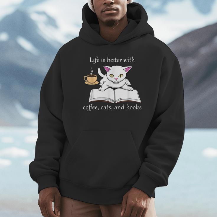 Cute Cat Book Reading Coffee Unisex Hoodie Cute Cat Book Reading Coffee Unisex Hoodie
