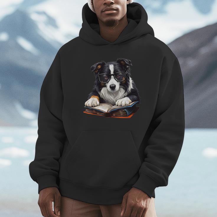 Cute Dog Border Collie Reading Book Unisex Hoodie