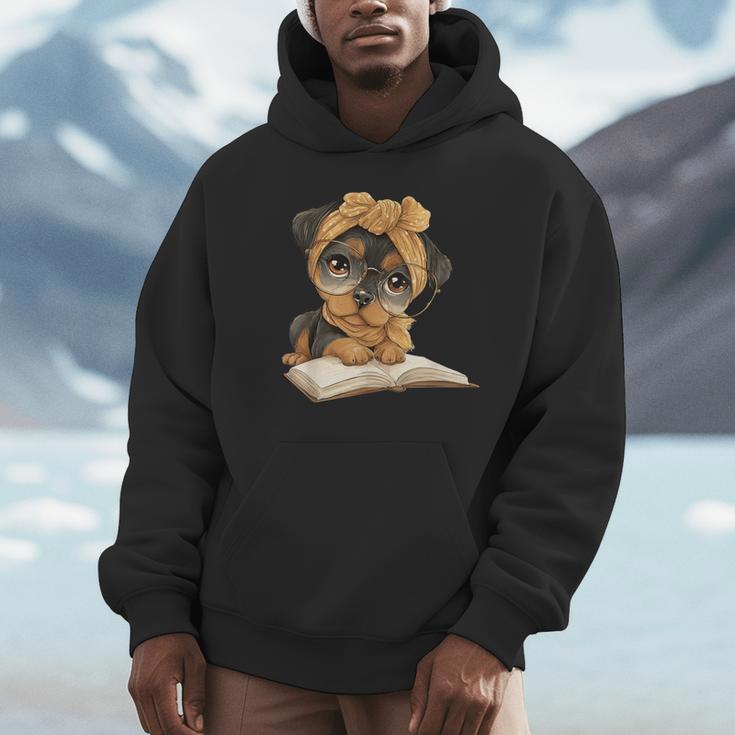Cute Dog Reading Book Bandana Pup Reader Unisex Hoodie