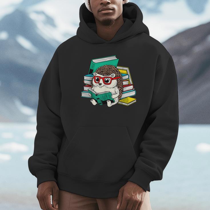 Cute Hedgehog Reading A Book Nerd Readers Unisex Hoodie Cute Hedgehog Reading A Book Nerd Readers Unisex Hoodie