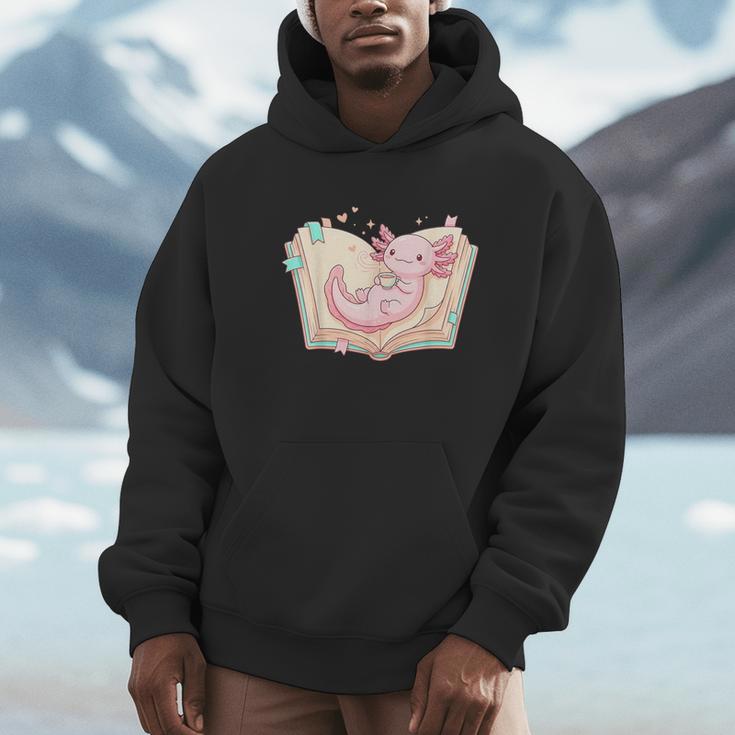 Cute Kawaii Axolotl Book Tea Lover Women Reading Cozy Art Unisex Hoodie
