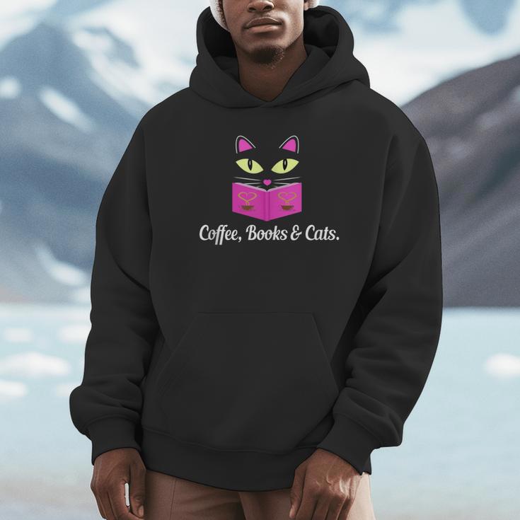 Cute Kitty Face Coffee Books & Cats Unisex Hoodie