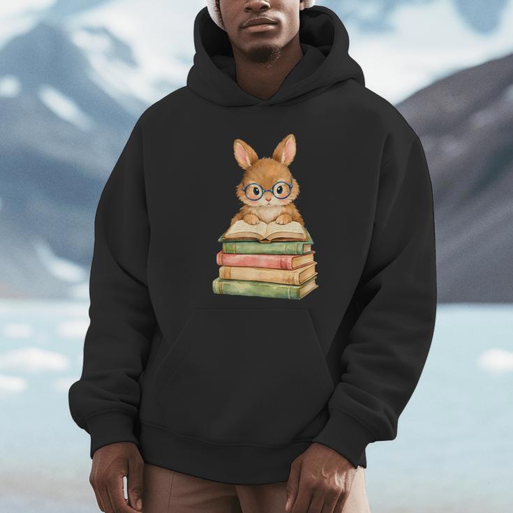 Cute Rabbit Bunny Reading Book Easter Day Teacher Librarian Unisex Hoodie