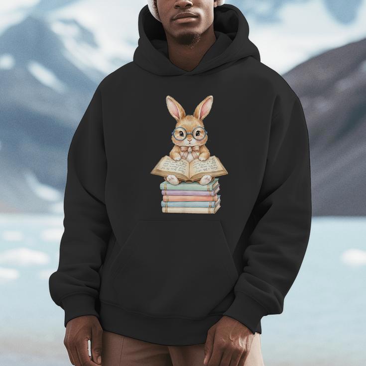 Cute Reading Bunny Easter Books Reader Teacher Girls Women Unisex Hoodie