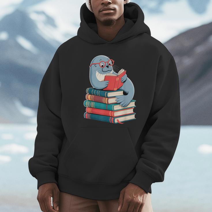 Cute Reading Seal On Books Book Lover Unisex Hoodie Cute Reading Seal On Books Book Lover Unisex Hoodie