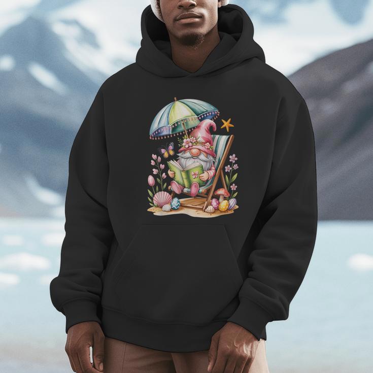 Cute Summer Relaxing Gnome Art For Book Lovers Unisex Hoodie