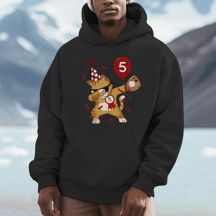 Dabbing Cool Cat Baseball 5th Birthday Unisex Hoodie