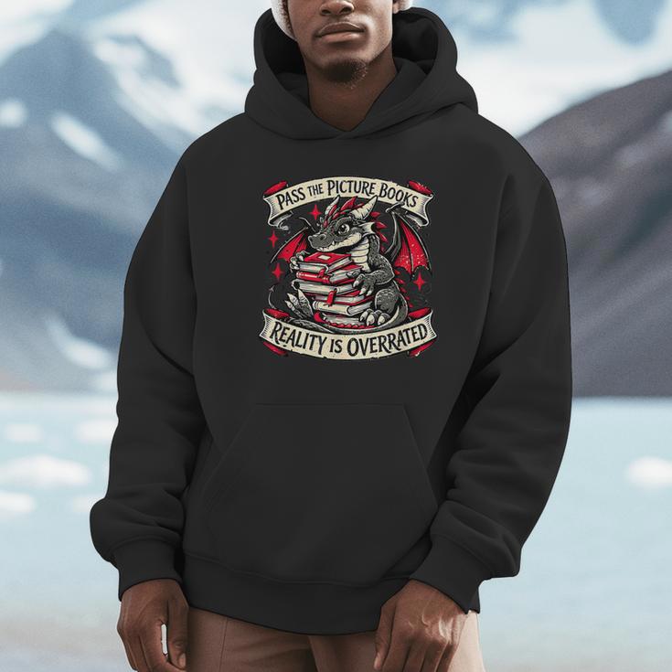 Dragon Reading Books Reality Overrated Reader Book Unisex Hoodie