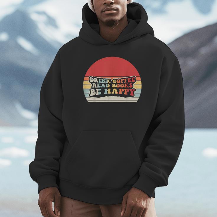 Drink Coffee Read Books Be Happy Retro Vintage Sunset Unisex Hoodie