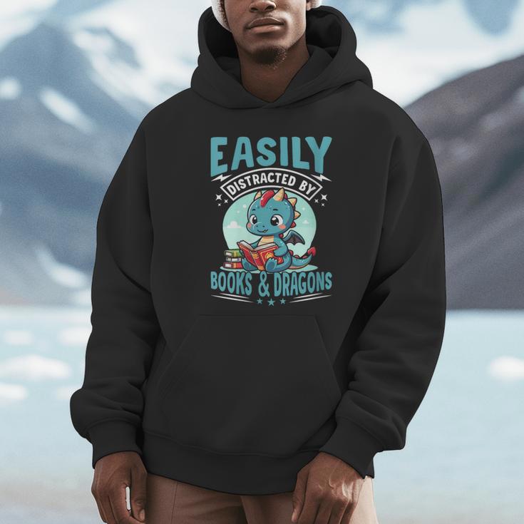 Easily Distracted By Books And Dragons Nerds Unisex Hoodie