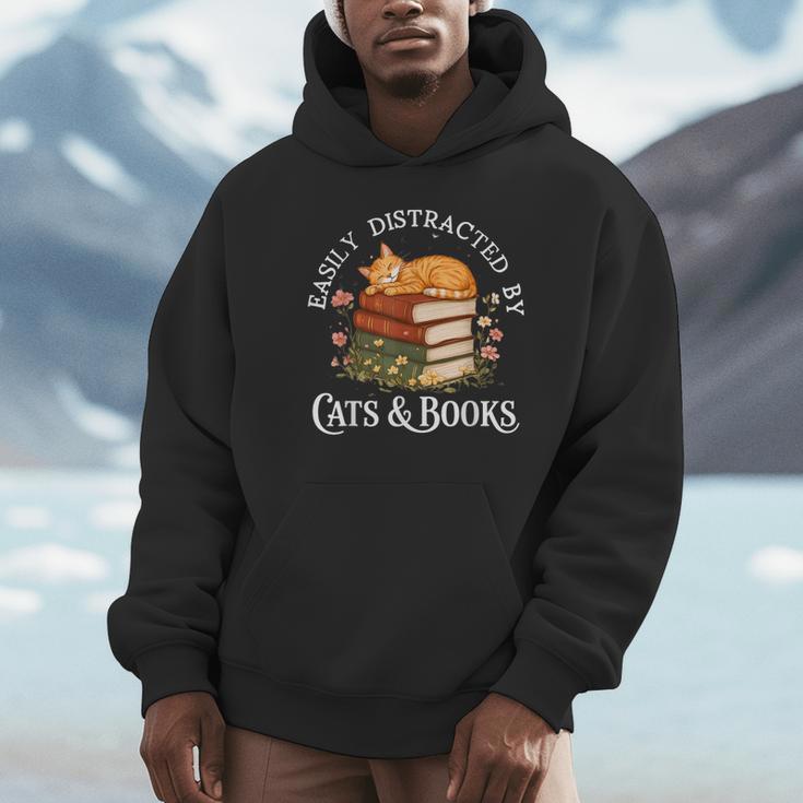 Easily Distracted By Cats And Books Cat And Book Lover Unisex Hoodie