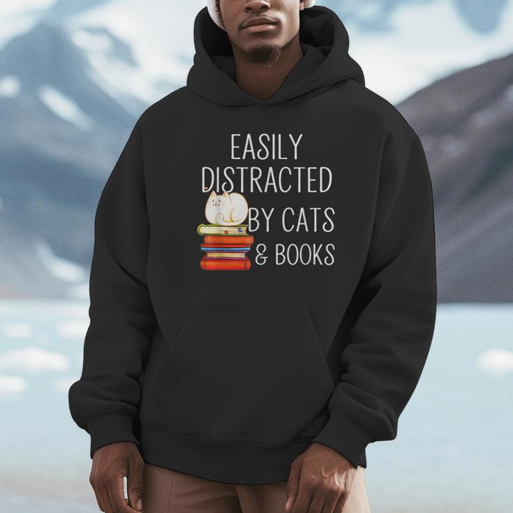 Easily Distracted By Cats And Books Cute Book Lover Unisex Hoodie Easily Distracted By Cats And Books Cute Book Lover Unisex Hoodie
