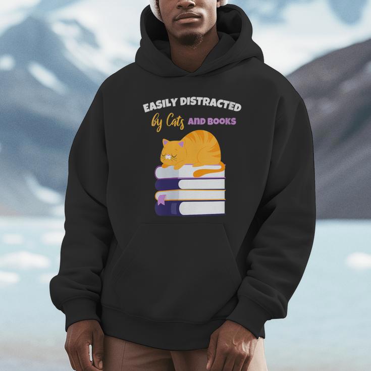 Easily Distracted Cats And Books Cute Cat Book Lover Unisex Hoodie