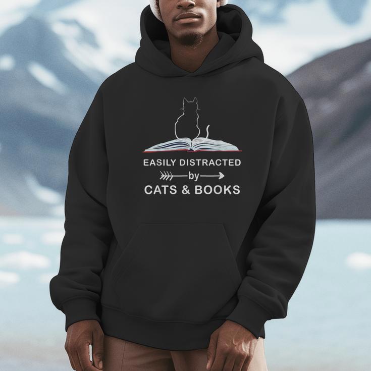 Easily Distracted By Cats And Books Reading Cats Main Coon Unisex Hoodie